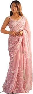 AKHILAM Women's Georgette Embellished Saree With Unstitched Blouse Piece (AARYAN12701_KR_Parent)
