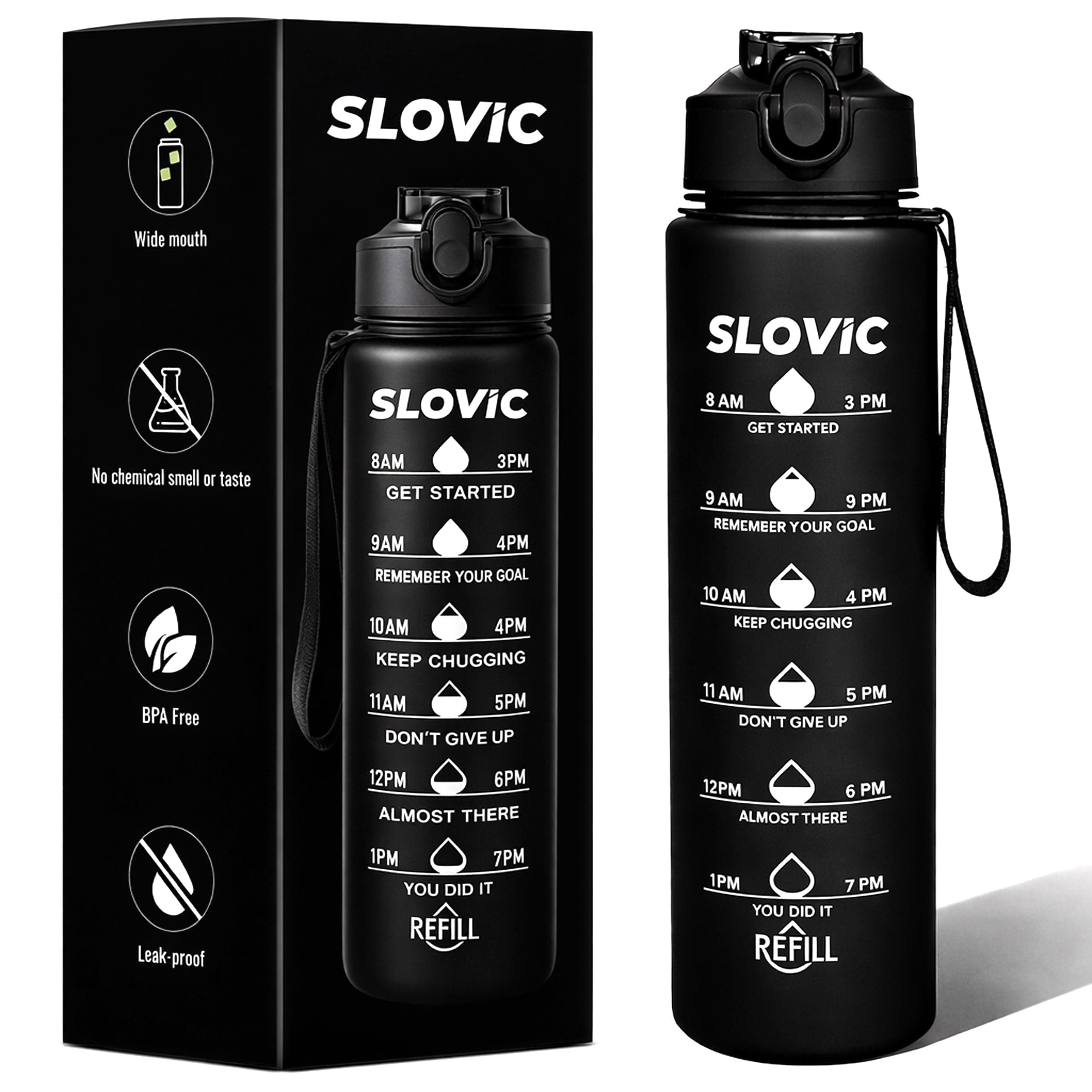 SLOVIC Sipper Water Bottle 1 LTR | Gym Sipper Water Bottles for Adults | Motivational Water Bottle Ideal for Gym, Sports & Camping | 100% BPA Free | Wide Mouth for Easy Cleaning