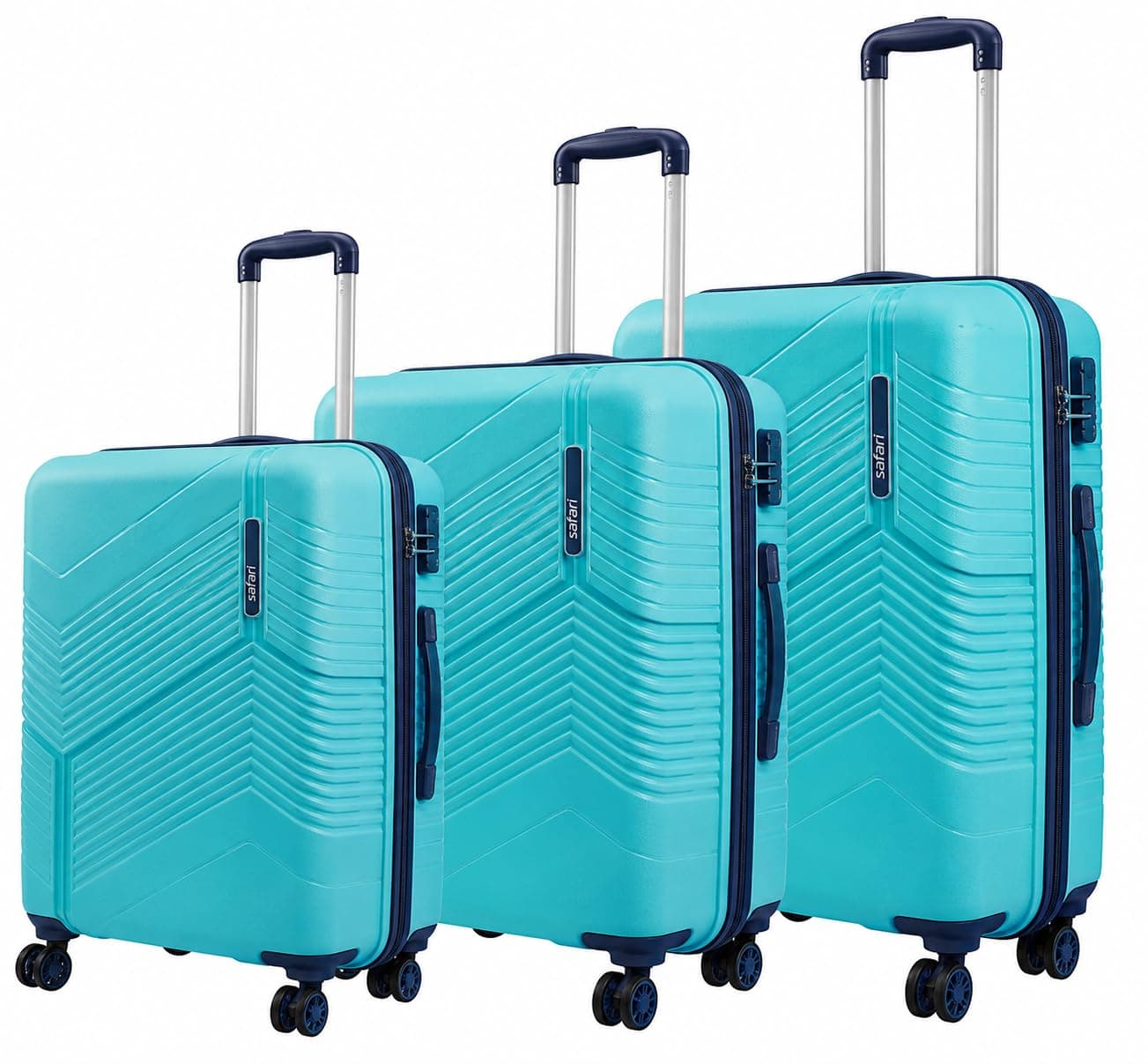 Safari Carter Hard-Sided Polypropylene Luggage Trolley Bag, 3 Years Warranty (Cyan-Color Matching, Set of 3 (55/67/76))