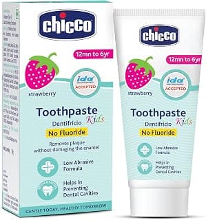 Chicco Toothpaste for Kids, Best for Baby (1y-6y), Strawberry Flavour, 50g | Fluoride-Free & Low Abrasive | Removes Plaque, Helps Prevent Cavities | IDA Accepted