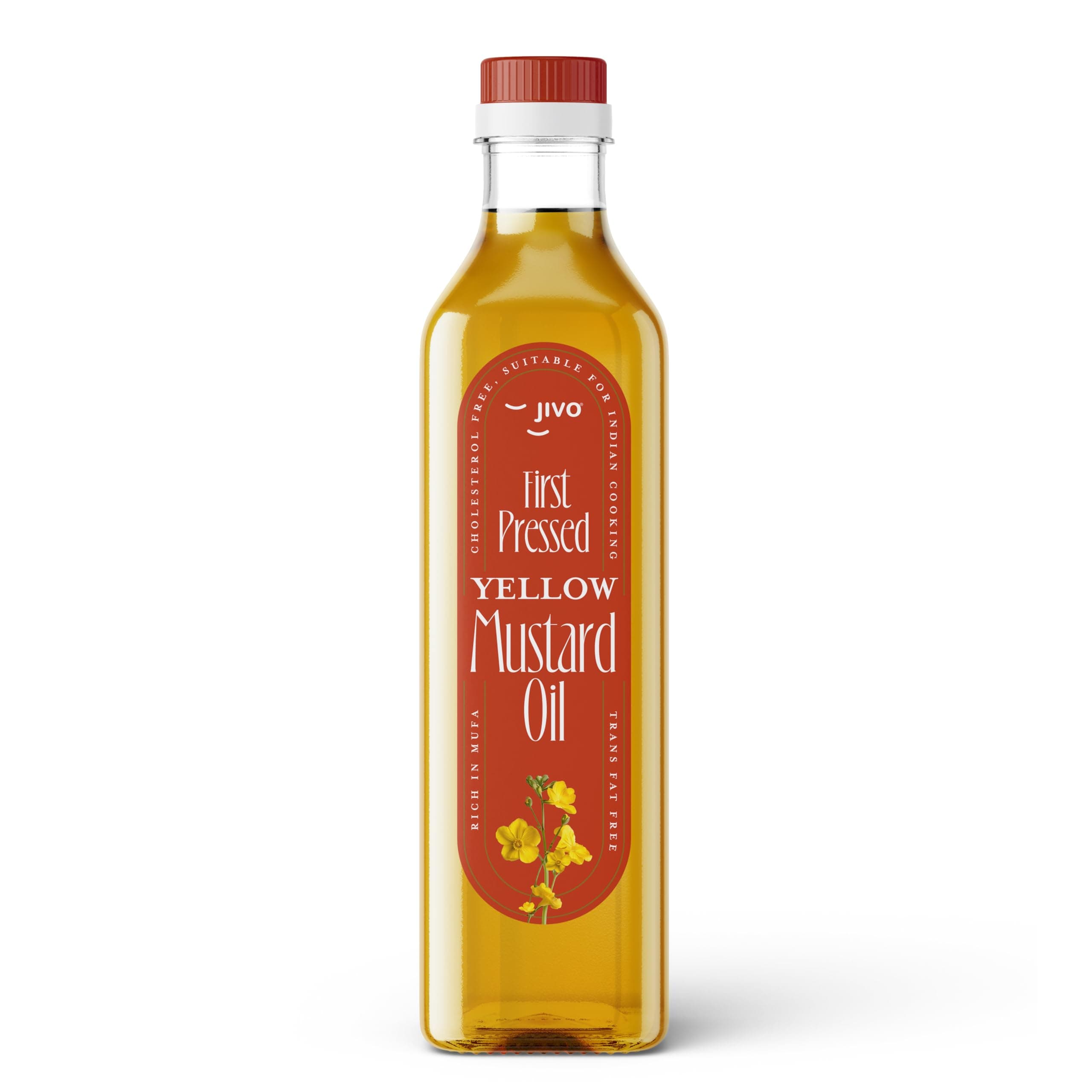 JIVO First Pressed Yellow Mustard Oil 1 Litre | Pili Sarson Oil for Cooking | Chemical-Free | Ideal for Roasting, Frying, Baking | Omega-3 PUFA, Tocopherols & Added Vitamins A & D for Diverse Cuisines