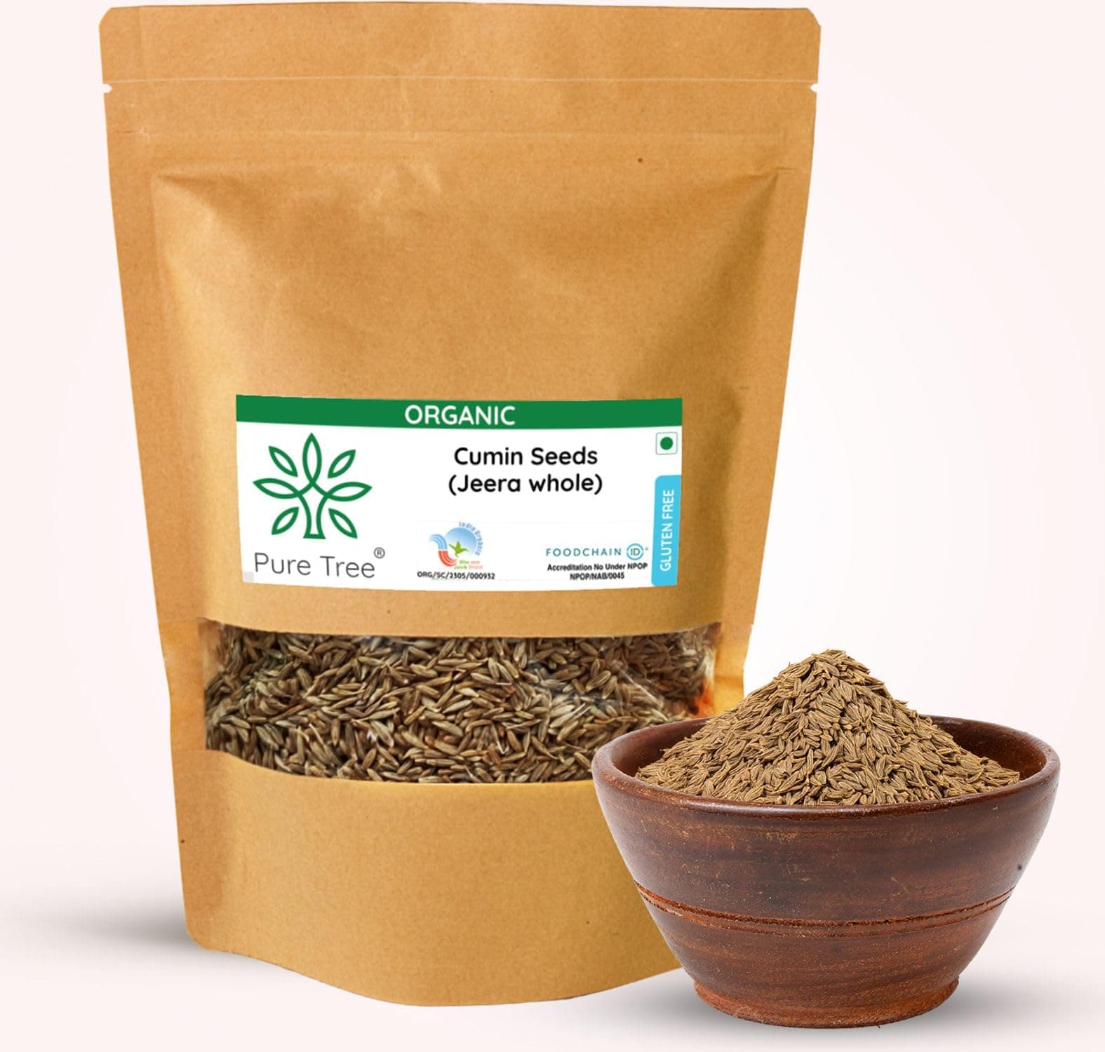 Pure Tree Certified Organic Jeera Seeds | 250 g | Cumin Seeds | Sabut Jeera Whole Spices | Jeelakarra | Zeera | For Curries & Veg