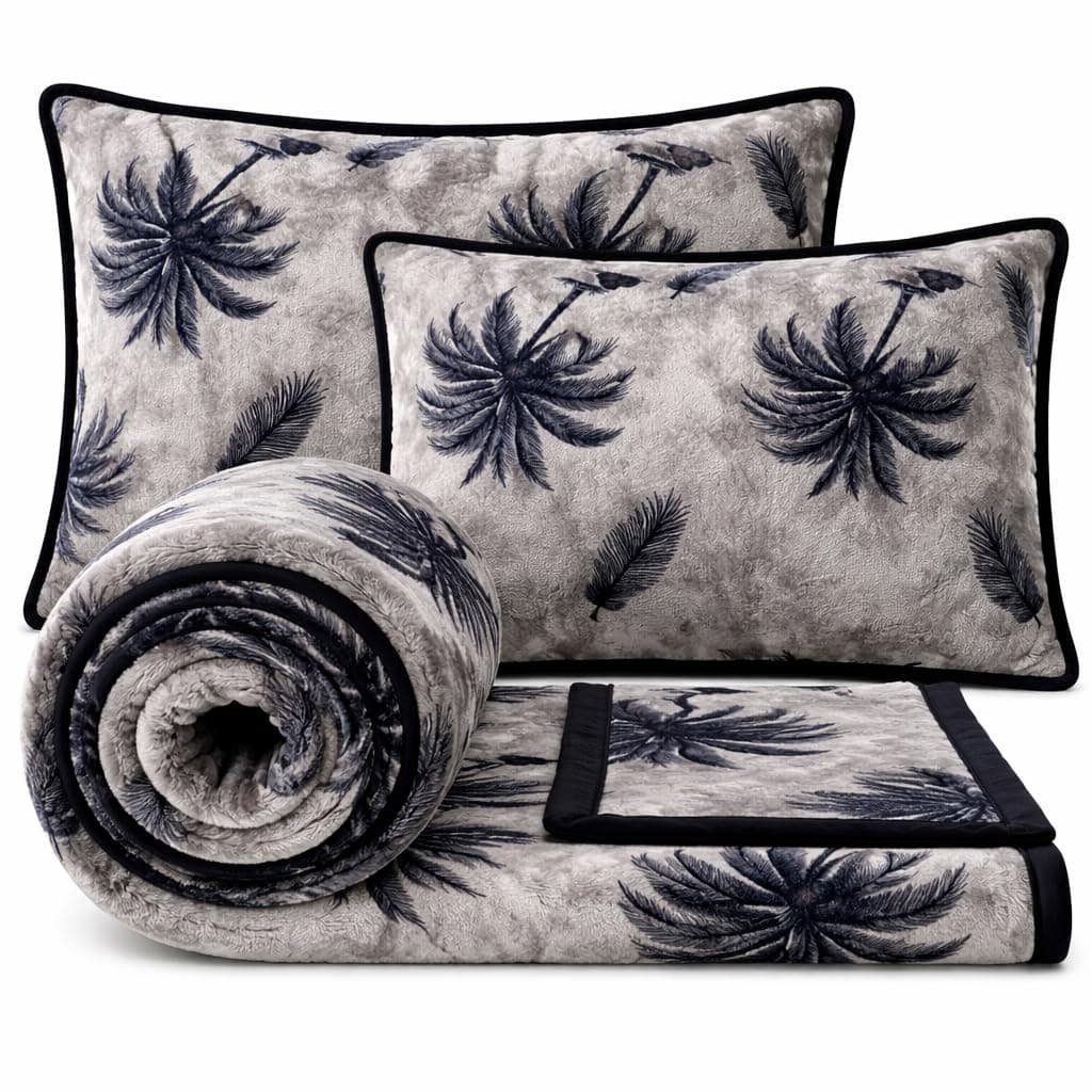 Gullivar Davos Luxury Flannel Warm Bedsheet Cum Blanket 3 Pc Set for Double Bed (230x240 cm) | 300 GSM Ultra Soft & Cozy Winter Bedding with 2 Pillow Covers | Premium Plush Comfort (Silver)