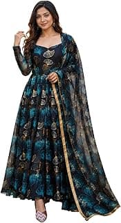 Anveri Textiles Anveri Women’s Floral Printed Anarkali Gown with Dupatta | Ethnic Long Dress for Women | Designer Festive Maxi Kurta Set