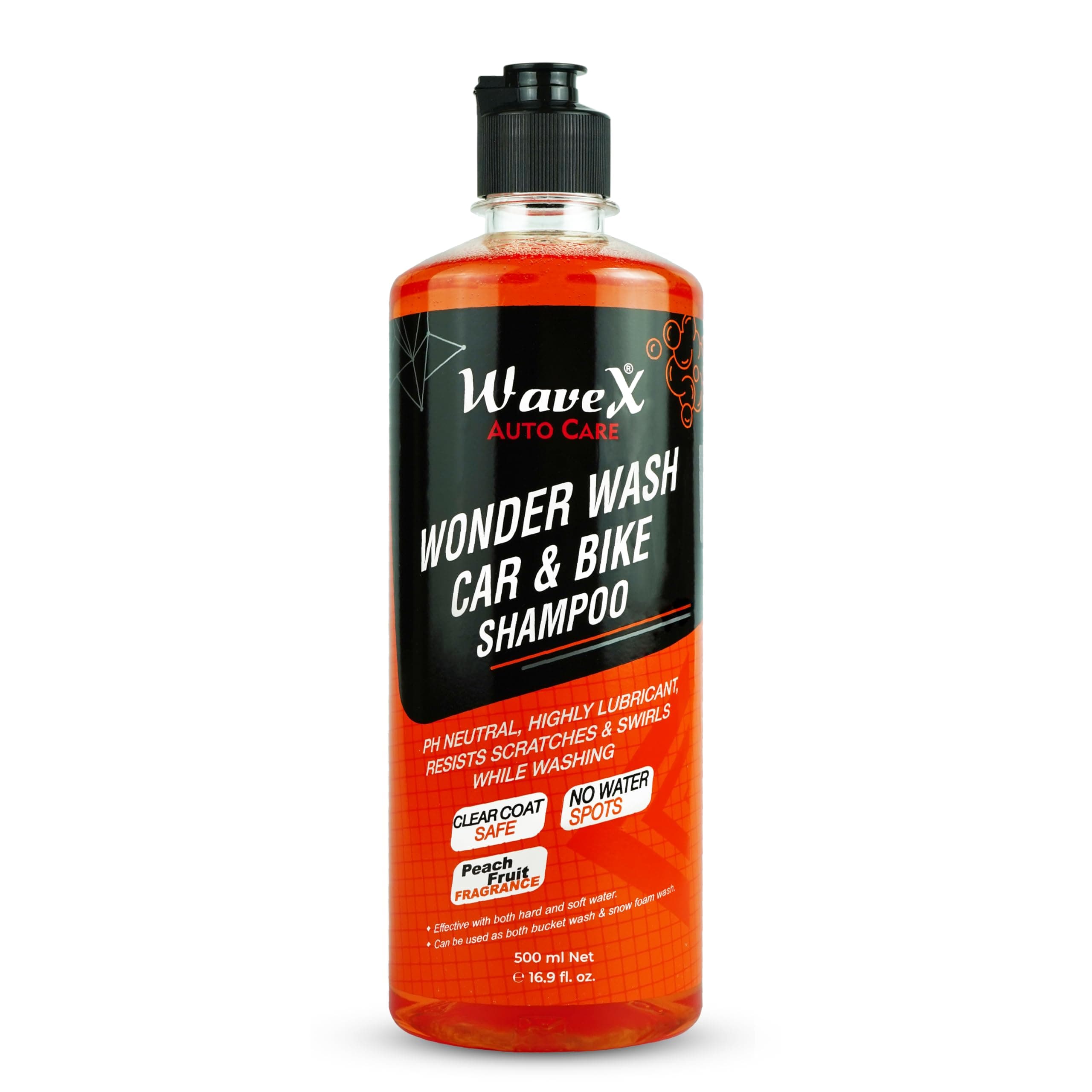 Wavex Wonder Wash Car Shampoo 500ml | Luxurious Car Wash Shampoo, Honey Thick with Super Suds | Car Washing Shampoo with Peach Fragrance, Produces Thick Foam
