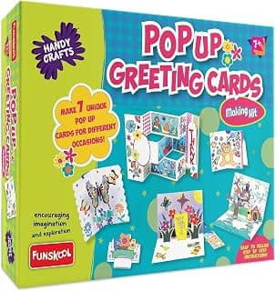 Handycrafts Funskool Pop Up Greeting Cards Making Kit, DIY Kit, Art and Craft Set for Kids, Learning, Fun & Engaging Activity for Childrens, Multicolour, Gift Set for Kids, Age 7+ Years