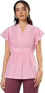 SASSAFRAS Women's Schiffli V-Neck Top