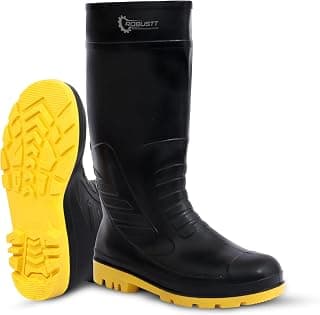 Robustt Robustt Steel Toe Lightweight Gum Boots | Standard Steel Safety Shoes | Size - 7 | Anti Slip, Waterpoof | Breathable Printed Leather Shoes | Puncture and Tear Resistant | For Industrial Use (YELLOW)