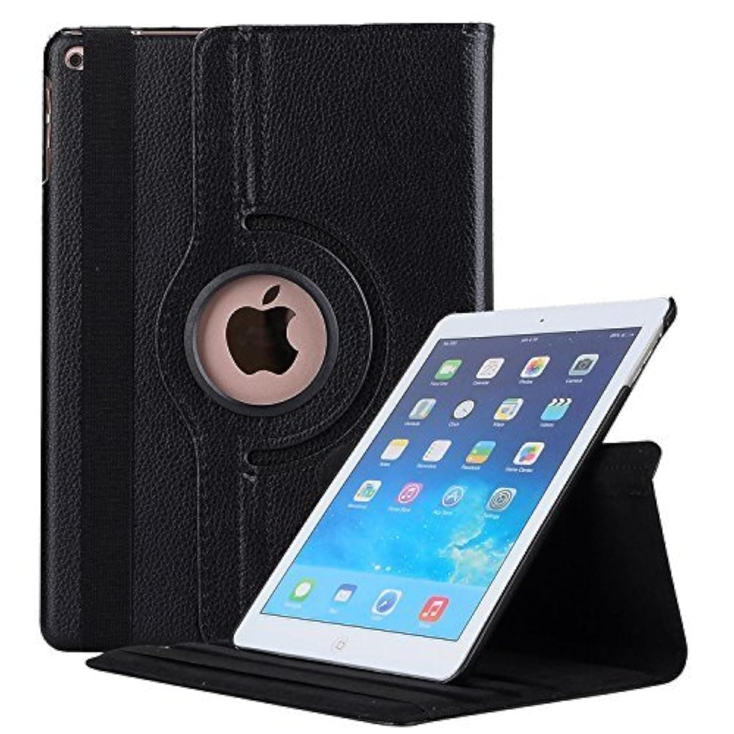 Robustrion Smart 360 Degree Rotating Stand Case Cover For New iPad 9.7 inch 2018/2017 5th 6th Generation Model A1822 A1823 A1893 A1954 & ipad Air 2013 A1474 A1475 A1476 A1566 A1567 - Black