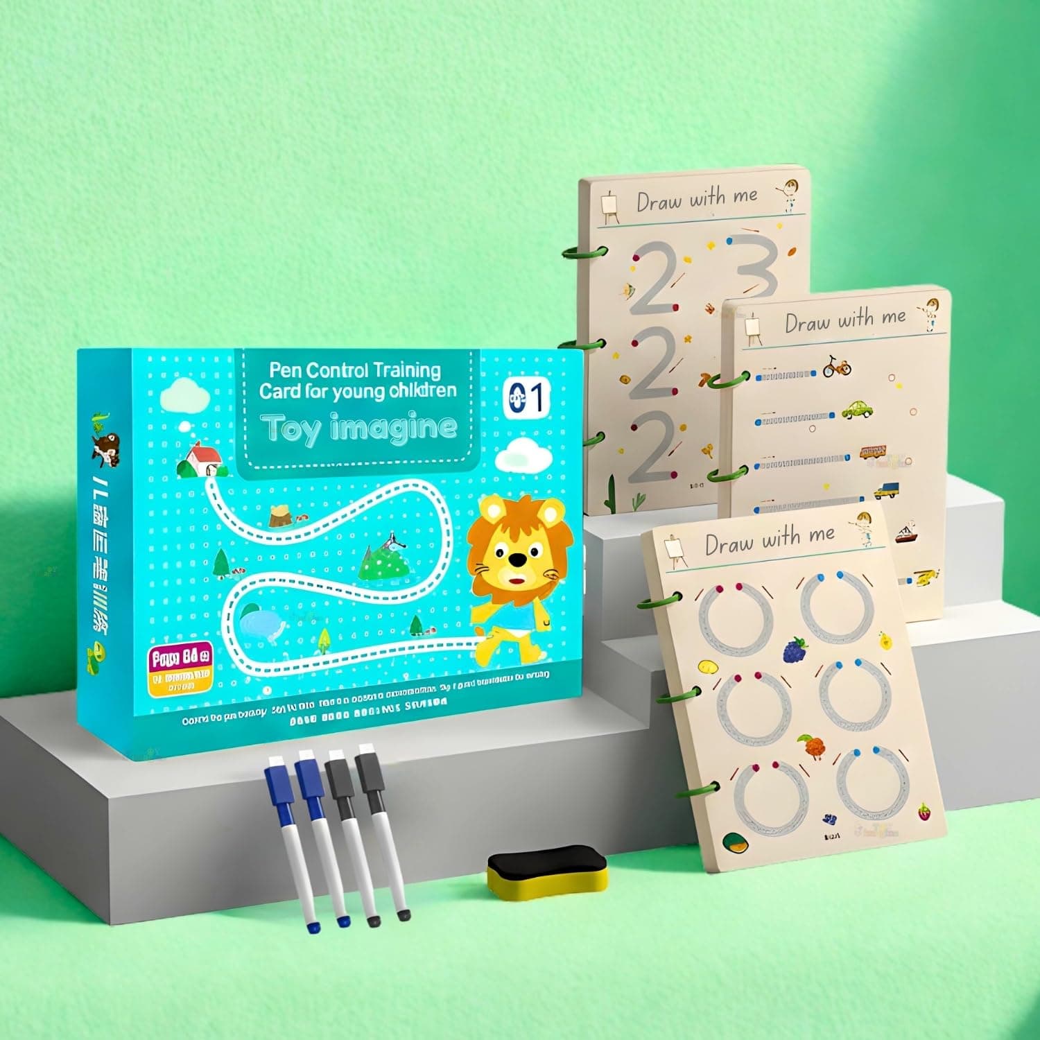 Toy Imagine Reusable Alphabet & Number Tracing Practice Copybook Kit with Magic Pen | Preschool Handwriting & Pen Control Workbook for Kids 3–8 Years | Montessori Lines & Shapes Book (64 Pages)