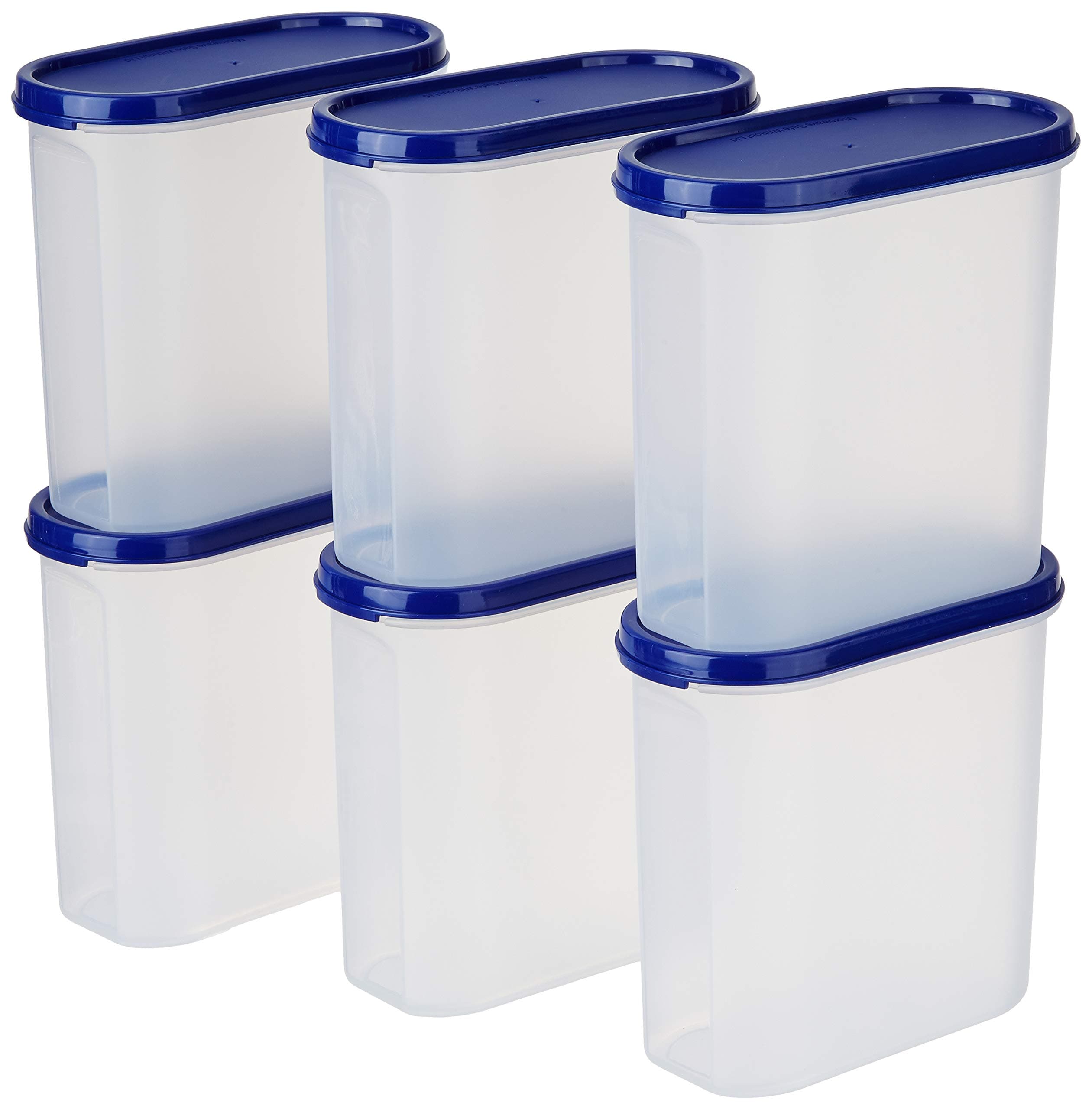 Amazon Brand - Solimo Modular Plastic Storage Container With Airtight Lid | BPA-Free Plastic | Microwave Safe | Dishwasher Safe | 1.8 Litres | Set of 6 (Blue)