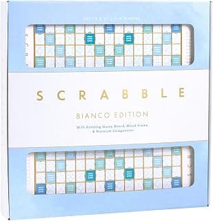WS Game Company Scrabble Bianco Edition with Rotating Wooden Game Board for 2 to 4 Players, Ages 8 and Up