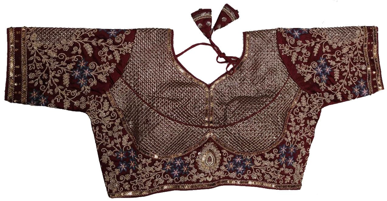 Pujia Mills women's readymade bridal Kapdu blouse designe embroidery golden coding glitter sequence thread work Indian Ethnic Designer Stitched blouse half sleeve blouse for women bridal Lehenga Choli