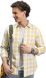 Highlander Men's Slim Fit Checks Shirts | Full Sleeves | Spread Collar | Casual Shirts for Men