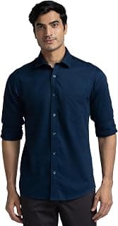 Colorplus Men's Tailored Fit Pure Cotton Solid Piece Dyed PatternSpread Collar Full Sleeve Casual Shirt