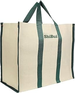 SHIBUI Canvas Grocery Shopping Bag – Large Reusable Tote (17x8.5x14 inch) with Reinforced Handles & Bottom Insert – Heavy Duty, Foldable, Washable, Jhola Bag for Vegetables & Fruits.