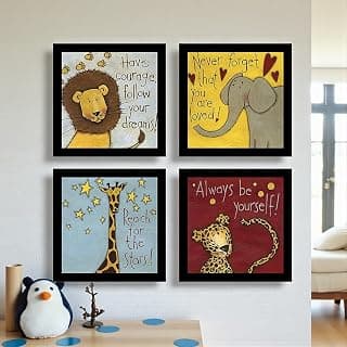 PAINTINGMANTRA Motivational Animals Framed Painting/Posters for Room Decoration, Set of 4 Black Frame Art Prints/Posters for Living Room (4 Unit, 9 x 9 Inches)