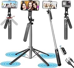 Kratos K5 Selfie Stick Tripod with Balance Handle, 64 inch & Stable 4 Leg Design,Recharable BT Remote, Long Tripod Stand for 360° Rotation Panoramic Shoot, Made for Phones,Ring Light, Gopro,Camera