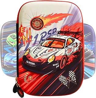 Turbo Riders 3D Sports Car Pencil Box for Boys | Hard Shell Stationery EVA Pouch for Kids | Dual Zipper Large Capacity Compass Box | Stylish Pouches for Boys