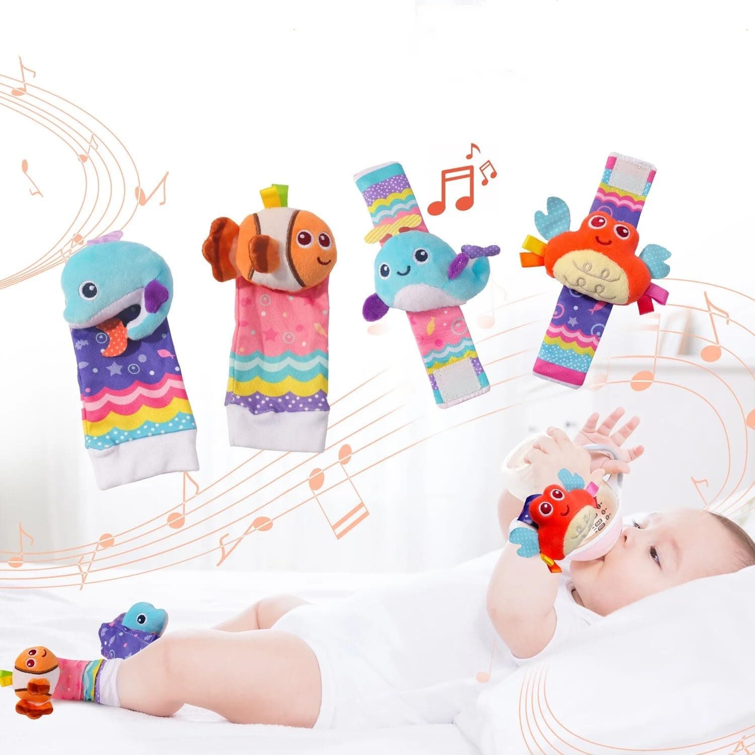 SHINETOY 0-6 Months,Baby Socks Baby Rattles 0-12 Months Infant Toys Baby Wrist Rattles Socks Set for Baby Shower Gifts - Newborn Toys for 0-3 0-12 Birthday Gifts