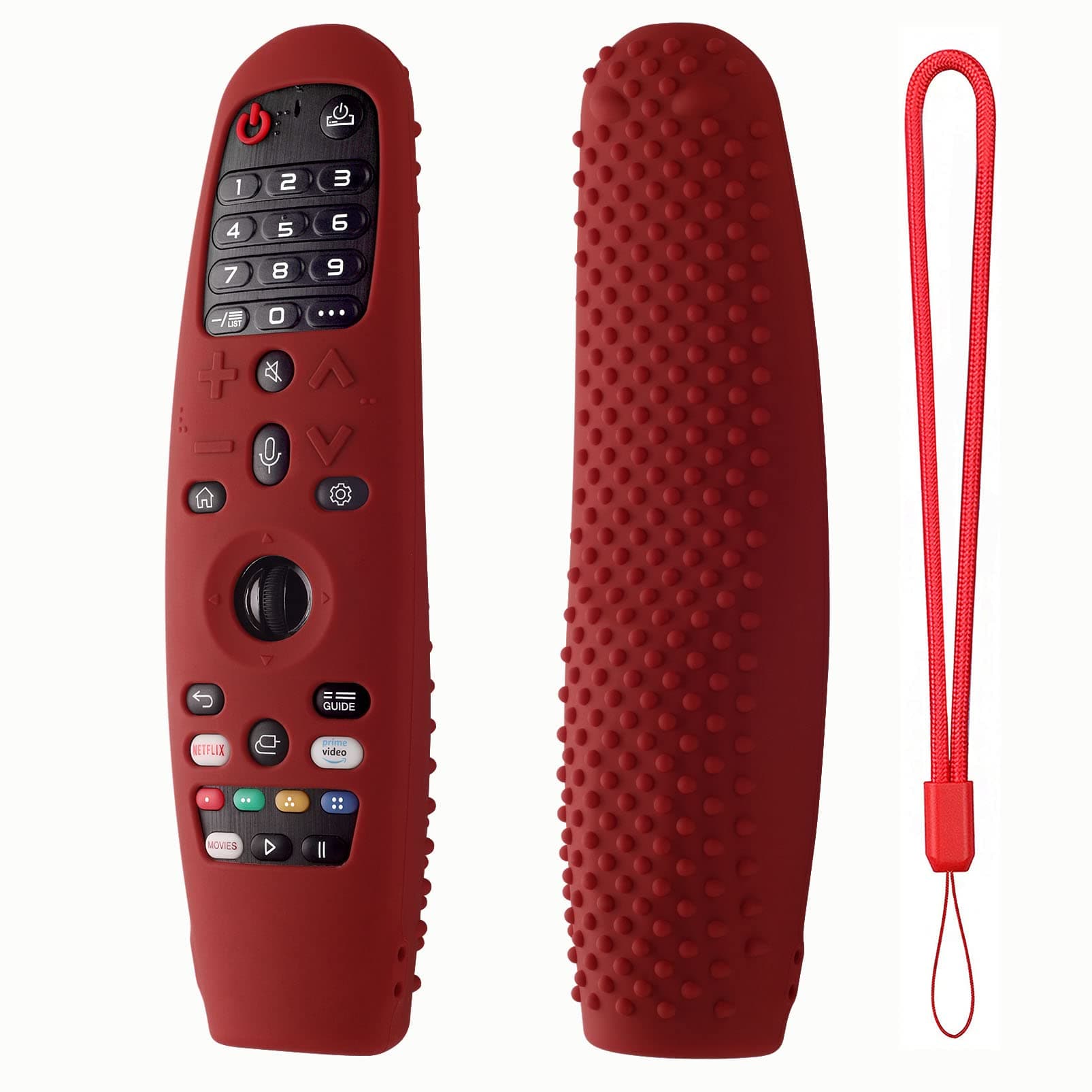 Dealfreez Silicone TV Remote Cover for LG TV AN-MR19BA AN-MR600 MR20 Magic Remote Protective Case with Loop (B-Wine Red) [Remote NOT Included]