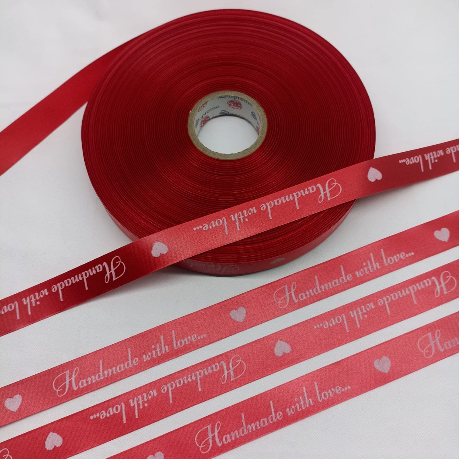 Handmade with Love Printed Satin Ribbon for Gift Wrapping Decoration Bows Flowers hampers (Length: 30mtr) (Width:0.75 inch) (Red)