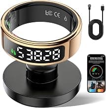 Smart Ring with Display - Heart Rate, Sleep Insights, Fitness Ring for Men & Women - IP68 Waterproof, Gesture Control, Long Battery Gold #12