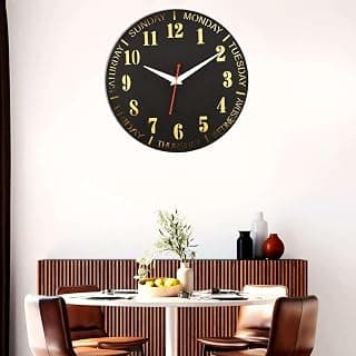 Wooden Wall Clock Big Size Silent Decorative Wall Clock Non-Ticking Antique Battery Operated Easy to Read Wall Clock for Home Living Room Bedroom Office (12x12 inch CH-RWKW3)