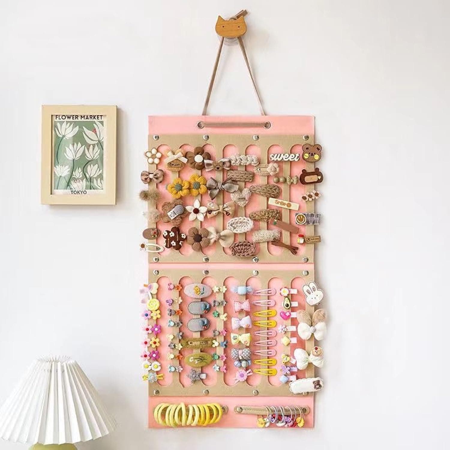 Agirlvct Hair Clips Organizer,Hanging Hair Claw Clips Holder, Hair Bows Holder,Hair Banana Barrettes Bows Flower Butterfly Jaw Clips Hair Accessory Hanger Display for Girl Women Room (Pink)