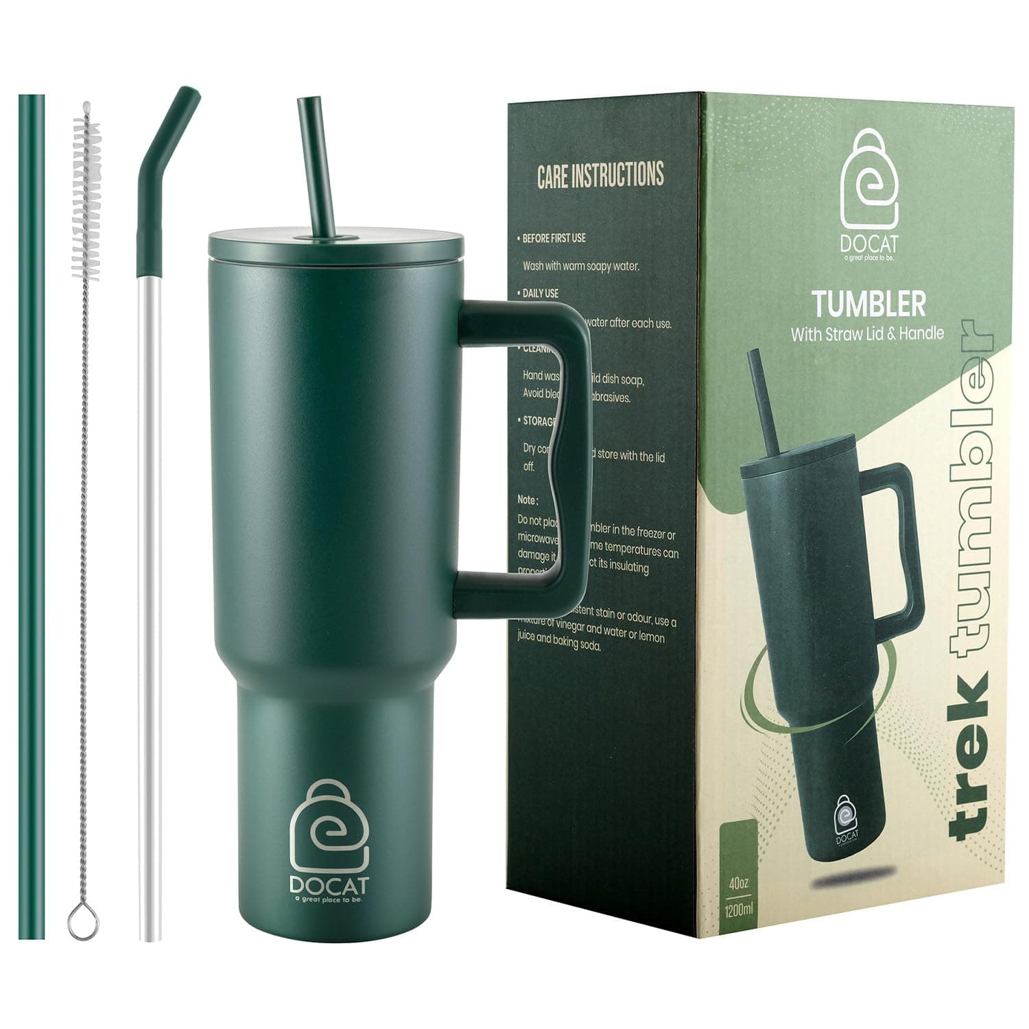 DOCAT 1200ML Stainless Steel Tumbler with Lid and Straw, Hot and Cold Double Insulated Sipper Mug, 100% Leak Proof Coffee Tumbler Cupholder for Office, Gym, Travelling (Hunter Green)