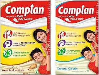 Complan Nutrition Drink Powder for Children, Creamy Classic Flavour, 1 kg Carton & Kesar Badam 500g | Nutrition drink for kids with protein & 34 vital nutrients