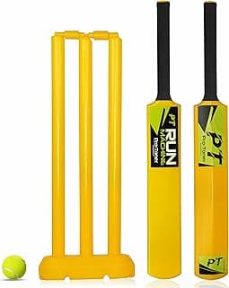 Protoner Kids Cricket Set with 1 Plastic Bats, 3 Stumps and Ball, Yellow