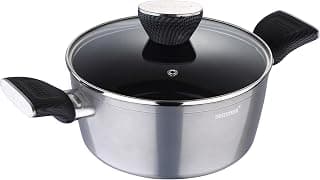 BERGNER Carbon TT Forged Aluminium Non-Stick Casserole with Glass Lid & Induction Base (20 cm, 2.6 Liters, Metallic Grey)