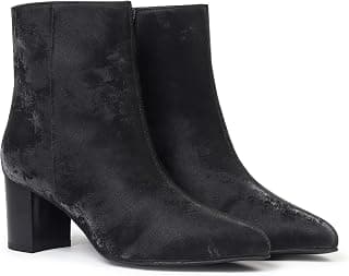 YOHO Midnight Velvet Ankle Length Heeled Boots For Women | Comfortable and Stylish with Low Block Heel | Casual,Formal Wear for Winter BOOT 108