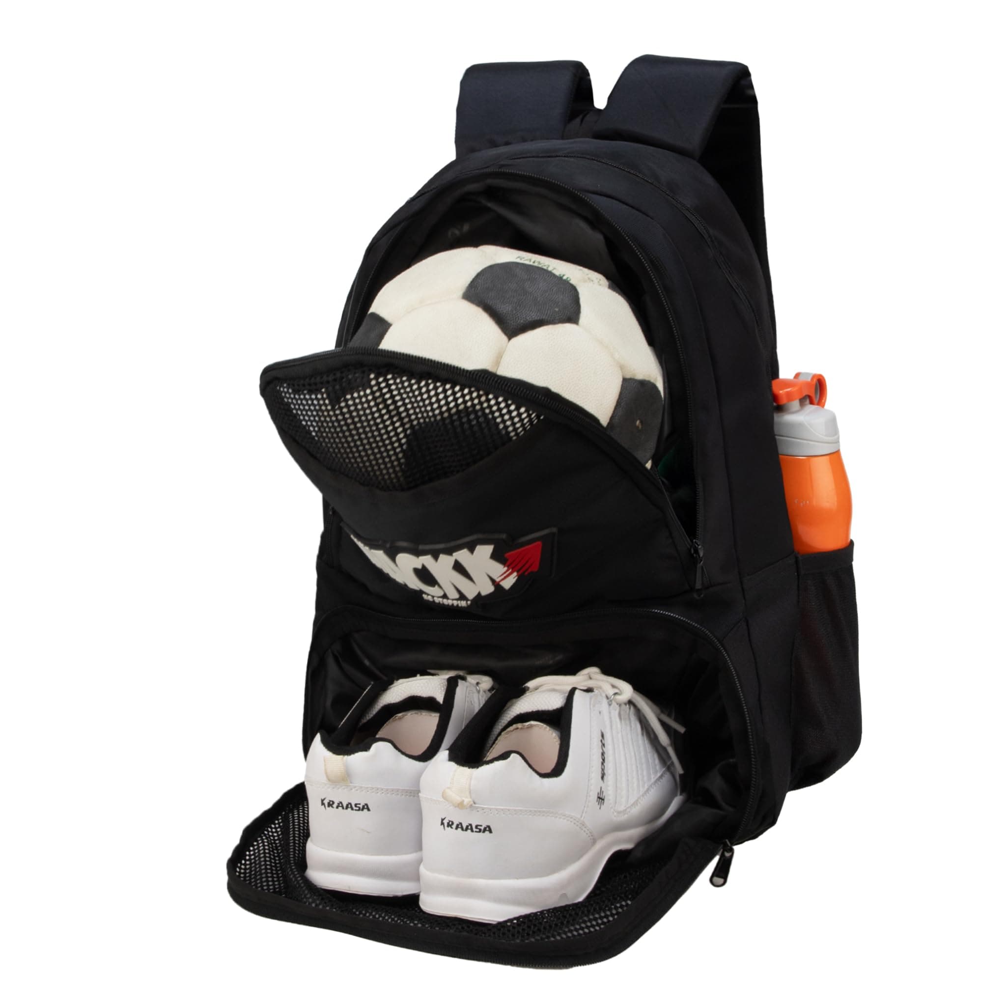 WHACKK Strike Black Soccer Football Basketball Volleyball Kitbag Backpack Soccer Ball (Black)