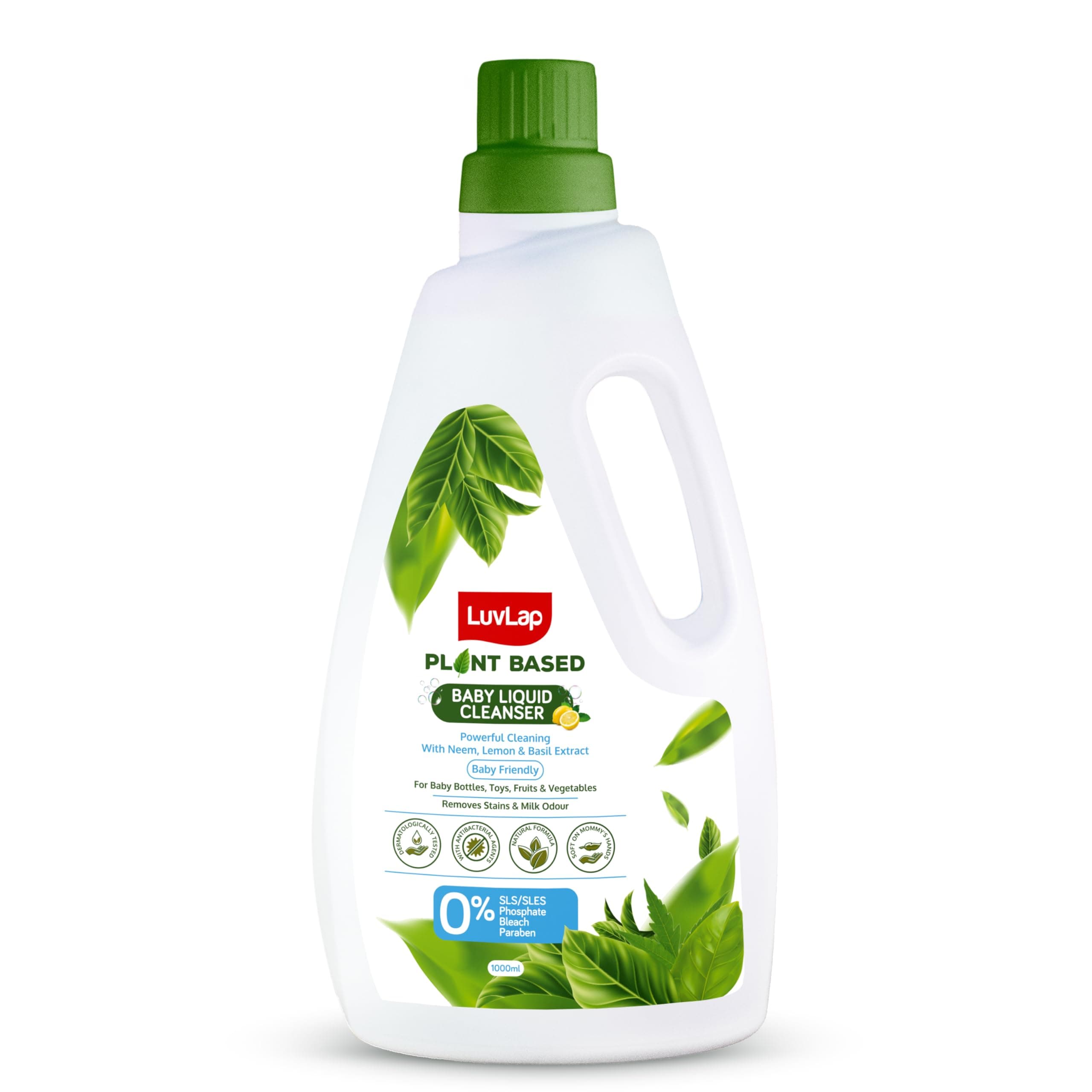 Luvlap Plant Based Liquid Cleanser, 1000ml (Powered by Plant) With Neem, Lemon & Basil, For Feeding Accessories, Toys, Fruits & Vegetables, 100% Food Grade, pH Balanced, No added Color
