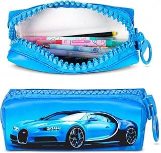 WISHKEY Luxury Car Theme Pencil Pouch for Kids, Stylish Zipper Pencil Box for Storing Stationery Items, Large Capacity Stationery Organizer Pouch for School Students (Pack of 1, Assorted)