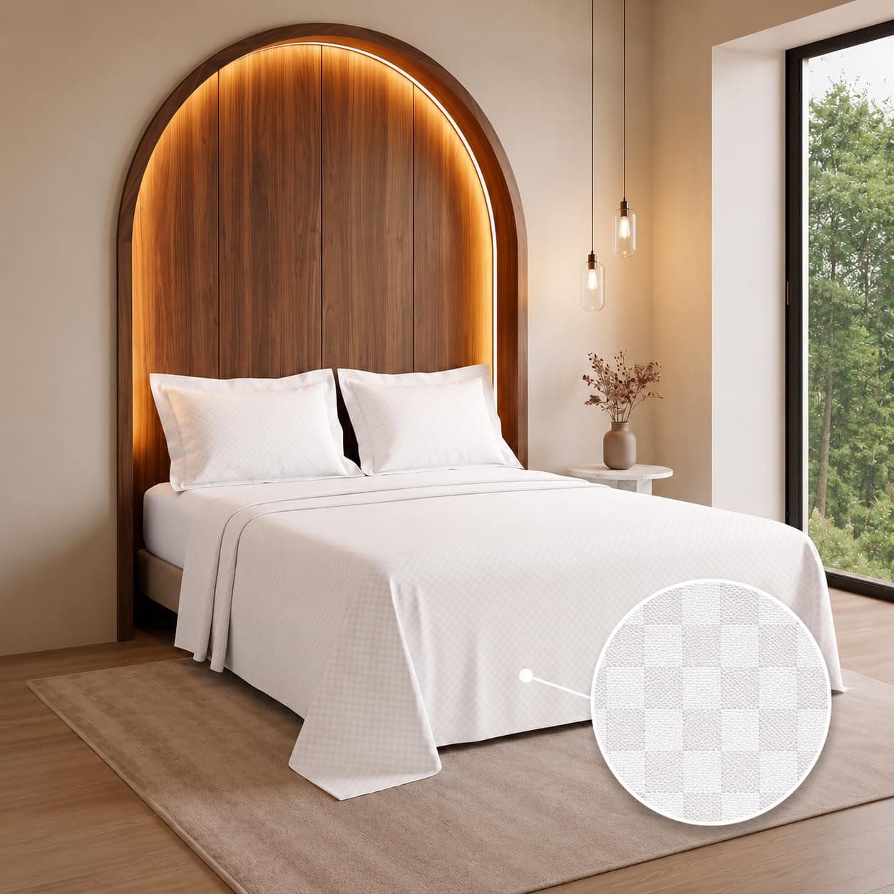 LANE LINEN 400TC King Size Bedsheet with 2 Pillow Cases|100% Cotton Ultrasoft Micro Check 3pc Bedding Set-2.74 M x 2.74 M|Breathable & Wrinkle-Free|Sustainable & Eco Bedding Set- White