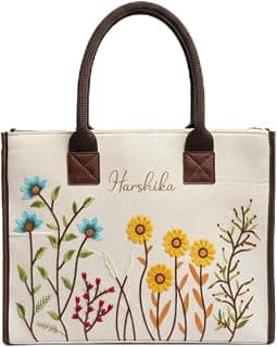 Customized Hand Bag for Woman | Shoulder Bag for Ladies | Embroidered Canvas Personalized Handbag with Custom Name for College Girls for Office, Daily Use, Beach, Shopping