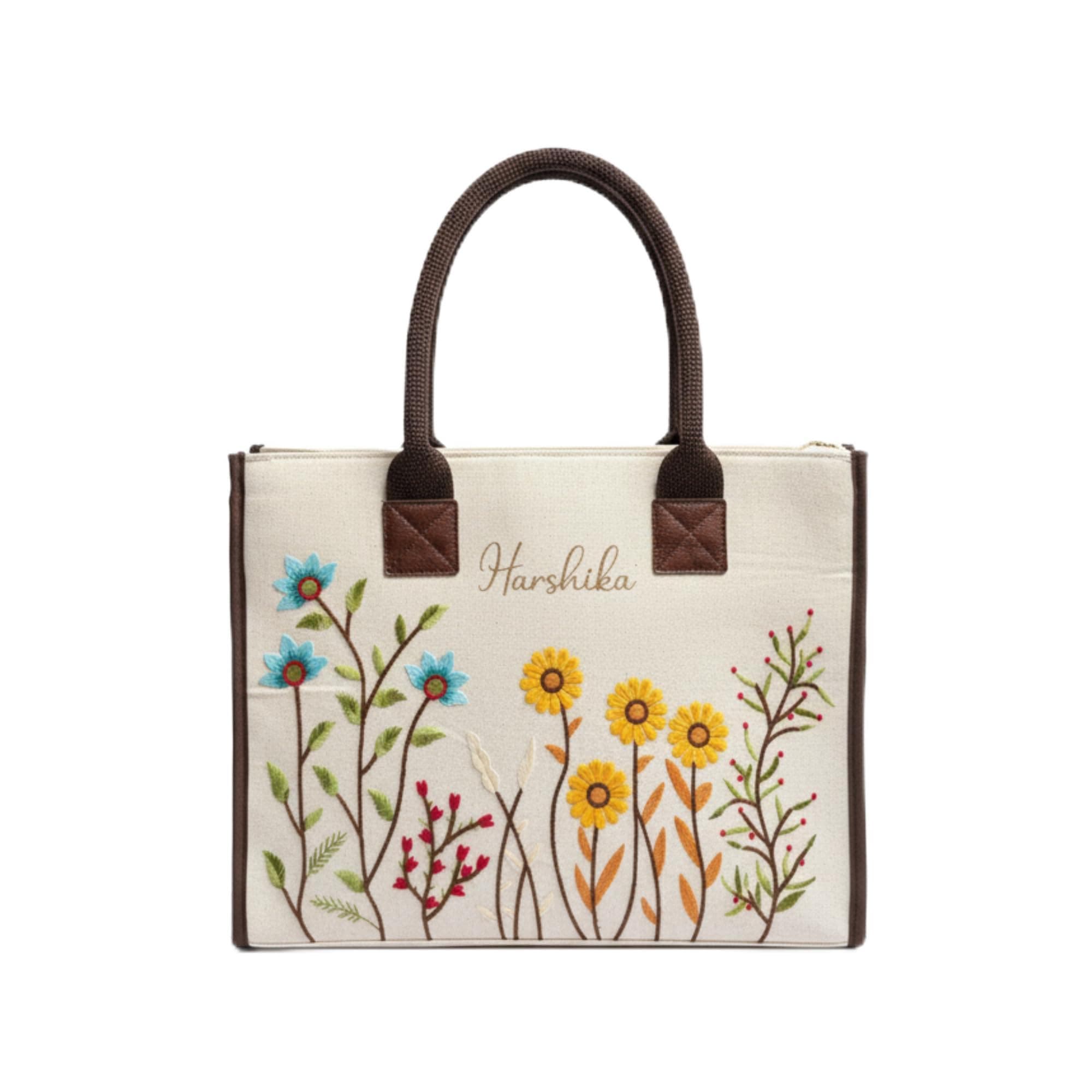 ECOCARRY Customized Hand Bag for Woman | Shoulder Bag for Ladies | Embroidered Canvas Personalized Handbag with Custom Name for College Girls for Office, Daily Use, Beach, Shopping | • Easy to Carry
