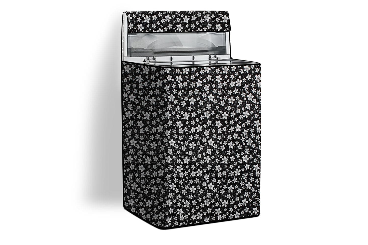 Stylista Polyvinyl Chloride (PVC) Top Load Fully Automatic Washing Machine Cover Compatible For Ifb 8 Kg, 8.5 Kg, 9 Kg & 9.5 Kg Floral Pattern Black