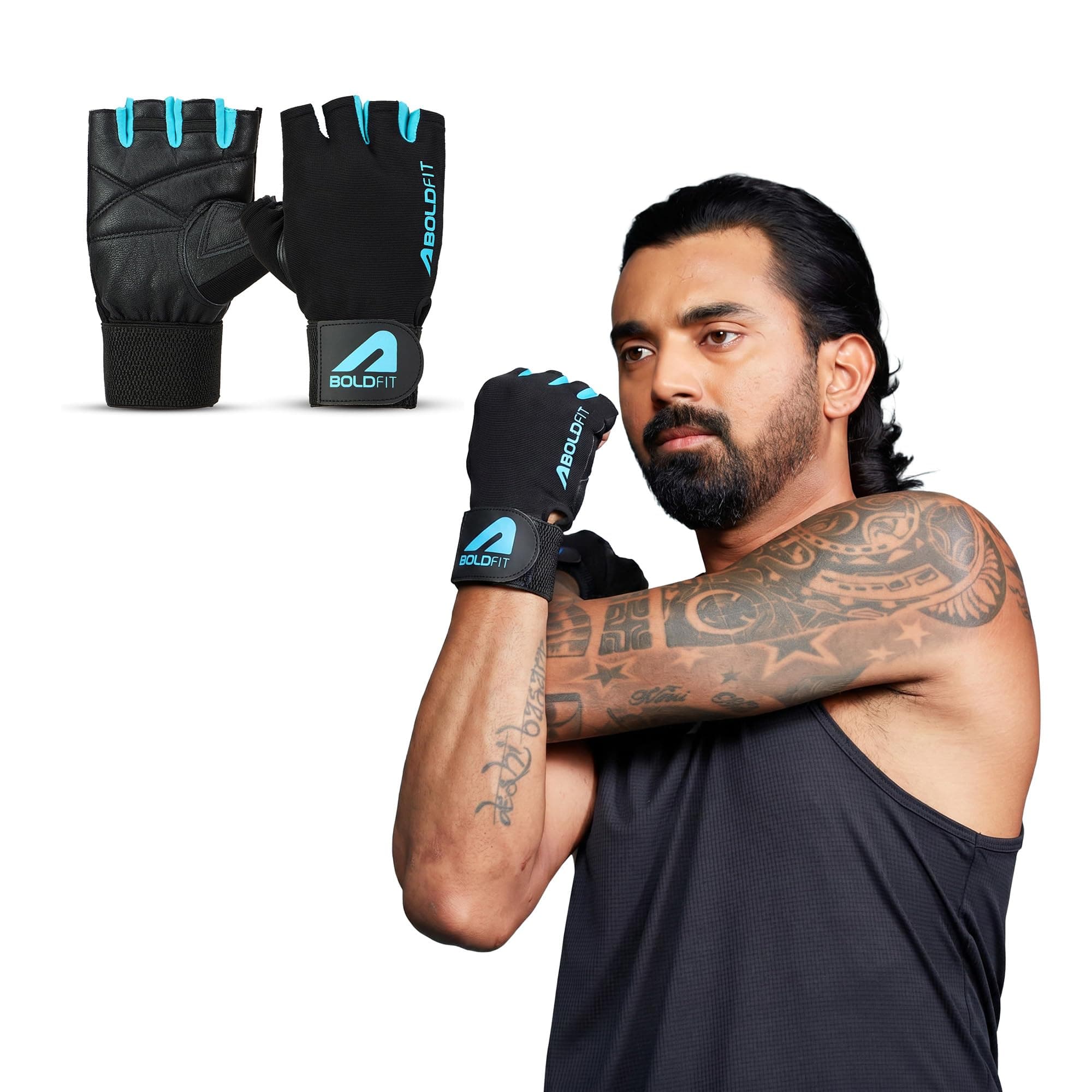 Boldfit Gym Gloves for Men Workout Unisex Hand Gloves for Gym for Men & Women with Wrist Support for Weightlifting, Workout Comfortable Fit Bike Riding, Cycling Handgloves - Warrior Black