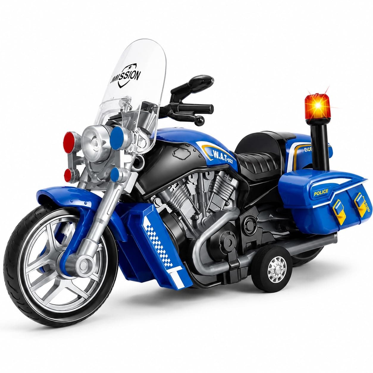 PLUSPOINT Police Rescue Bike Toy for Kids | Friction Powered Push & Go Police Motorcycle with Lights & Music | Emergency Vehicle Simulation Toy for Boys & Girls Age 3-6 Years