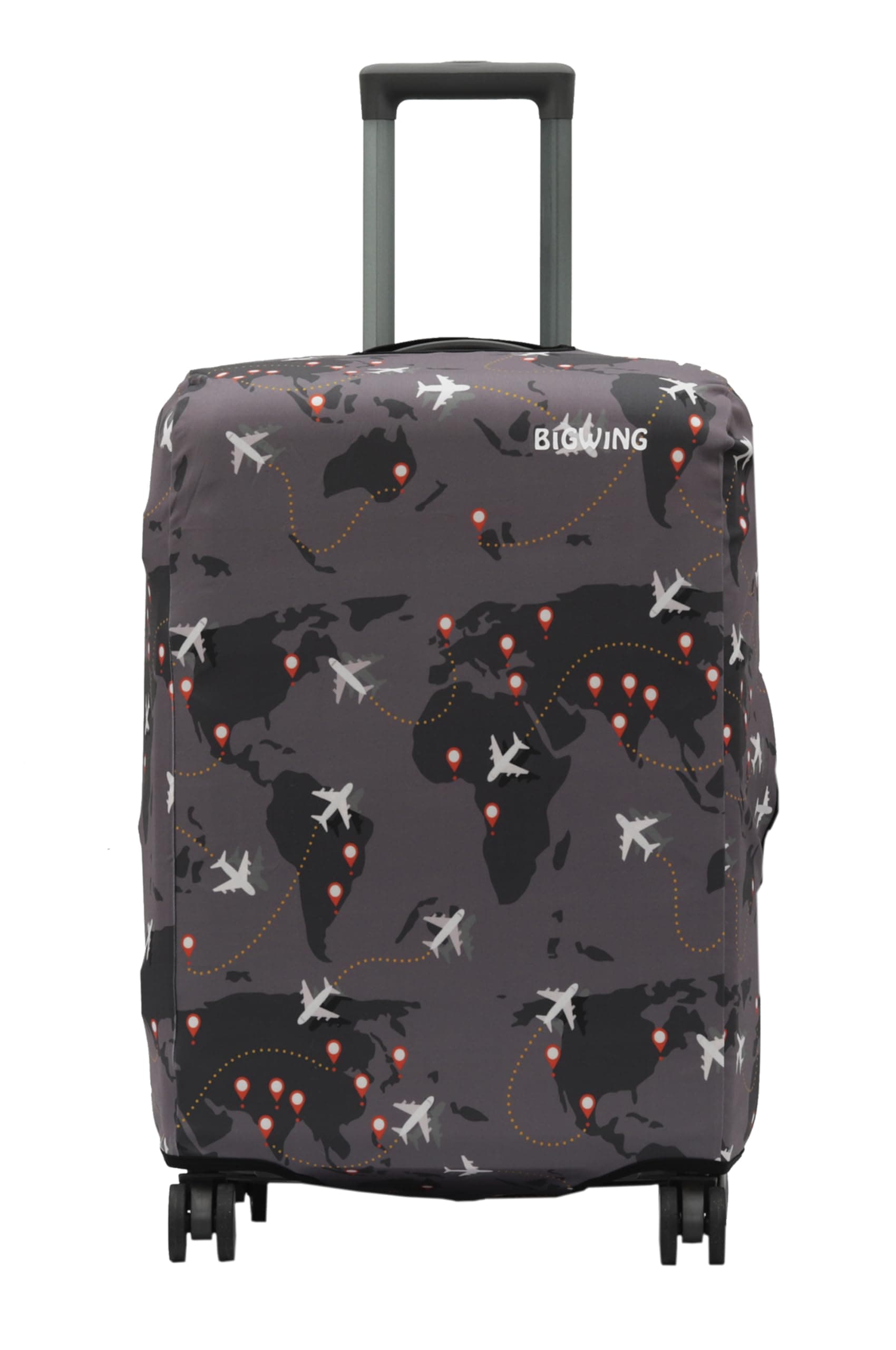 BIGWING Protective Cover in Polyester Fabric with Map Print for | Small Size 20' inch 55 cm | Hard Luggage Trolley Bag Cover (Fits Only On Fiber - Plastic Trolley Bag) Brown Color