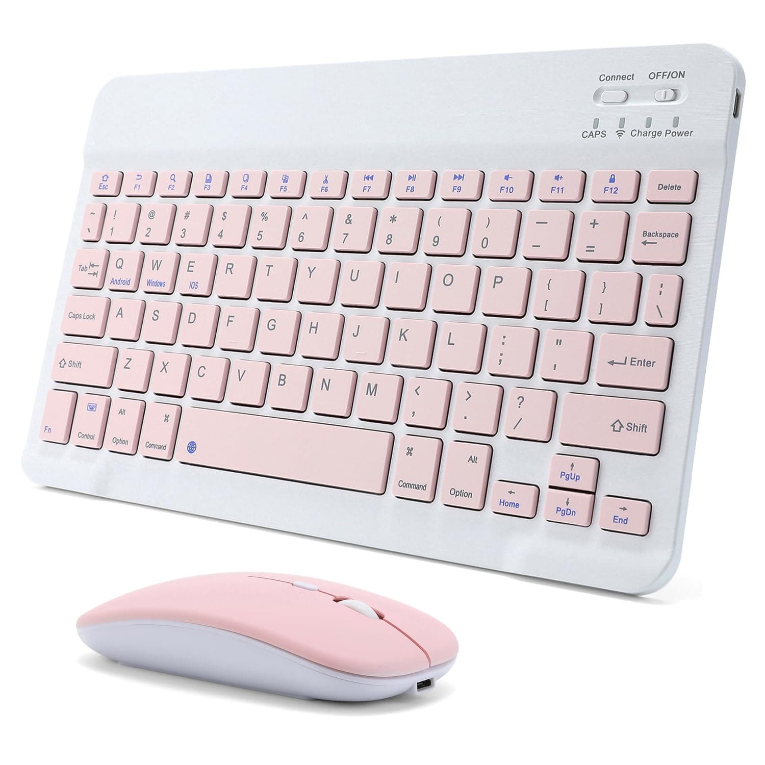 Acolarid Rechargeable Bluetooth Keyboard&Mouse Combo for iPad, Ultra-Slim Portable Wireless Mouse Keyboard for iPad Pro Air Mini iPhone Samsung Tablet Cell Phone Android, iPadOS/iOS 13&Above (Pink)