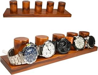 BRIXIE STORE & CO BRIXIE Store & COᵀᴹ Wooden Watches Stand for Five Watch Storage Gifts for Men & Dad Watch Holder, Anniversary, case, display, Handcrafted Organizer for Jewellery,Luxury Sheesham Premium Brown 5 slot