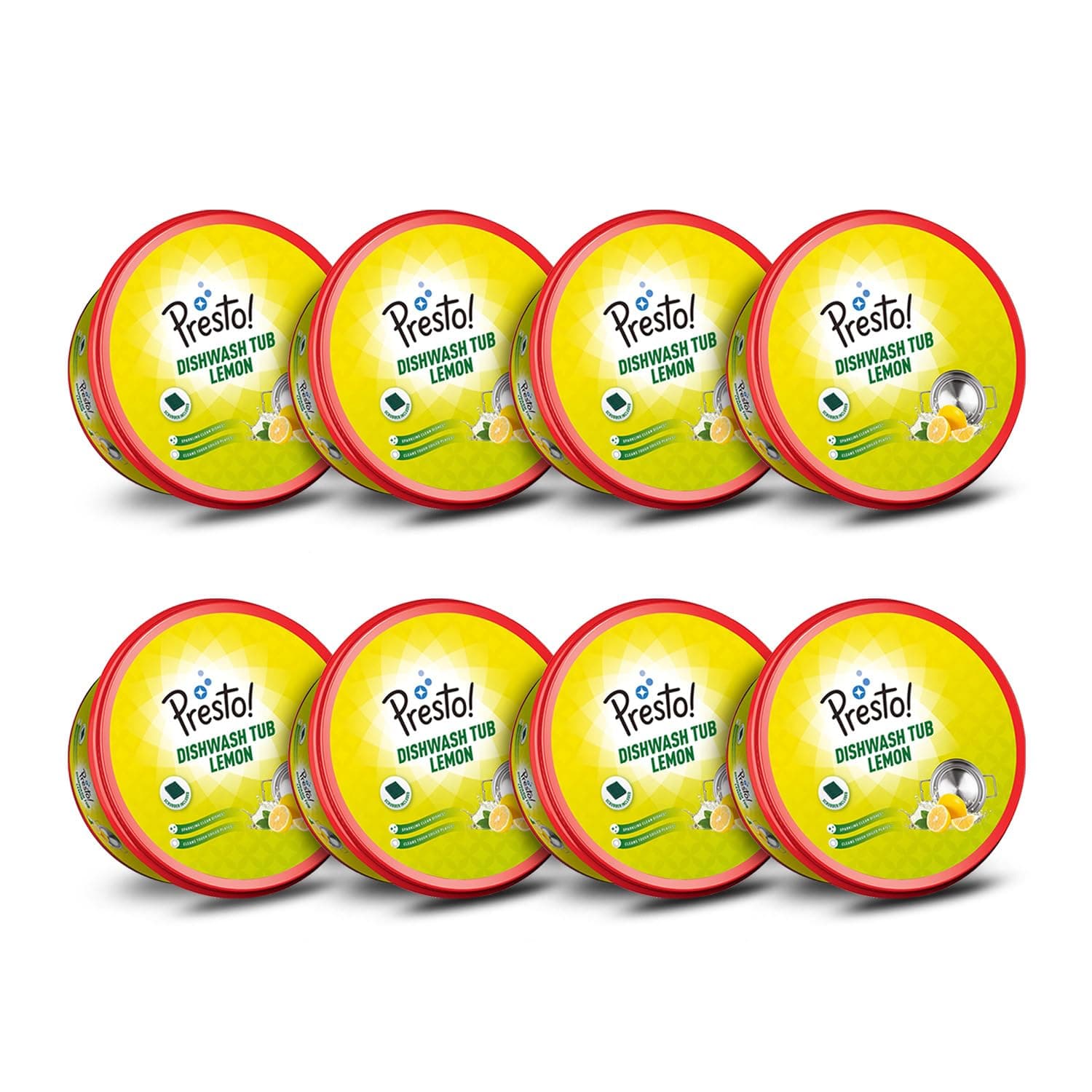 Amazon Brand - Presto! Dishwash Tub | 700 Gram X Pack of 8 | Removes Tough Grease | Odour-Free Freshness | Gentle On Hands