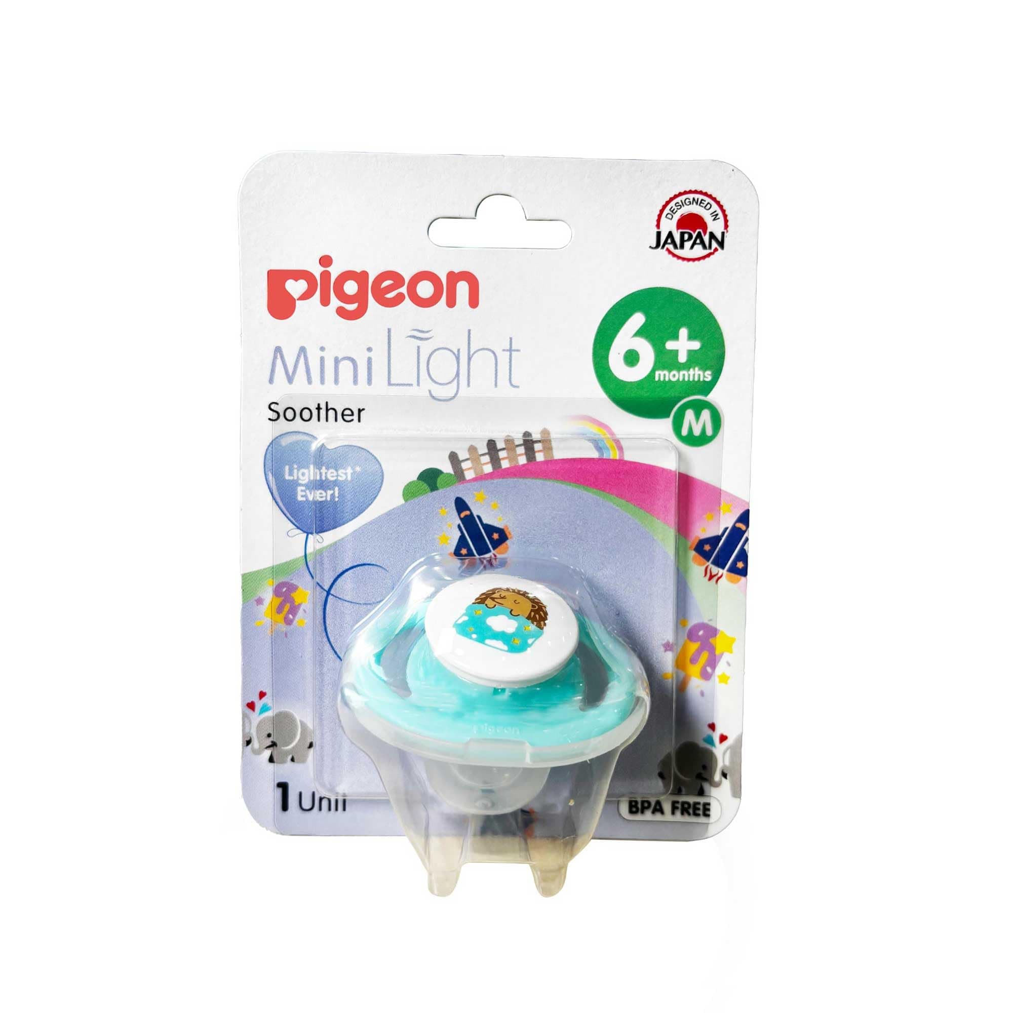 Pigeon Minilight Silicone Baby Soother M Size | Hedgehog Design | Lightweight with Air Flow Shield | Gentle Comfort for Babies