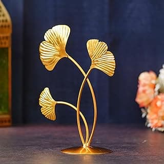 Webelkart Premium Iron Gold Plated 3 Leaf Shape Decoration Table Stand for Home and Living Room Decor - (7.8 inches, Gold)- Decorative Items for Home Decor, Showpiece for Home Decor