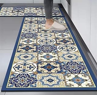 HomeCloud Rubber Kitchen Mats for Floor Set of 2 Pcs | Non-Skid, Soft Absorbent Rugs for Kitchen, Laundry, and Hallway | 120x40cm, 40x60cm| 4mm Thickness (Royal_Star_Blue)